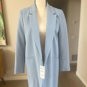 Zara Sky Blue Long Blazer, Single Breasted, Size M, NWT